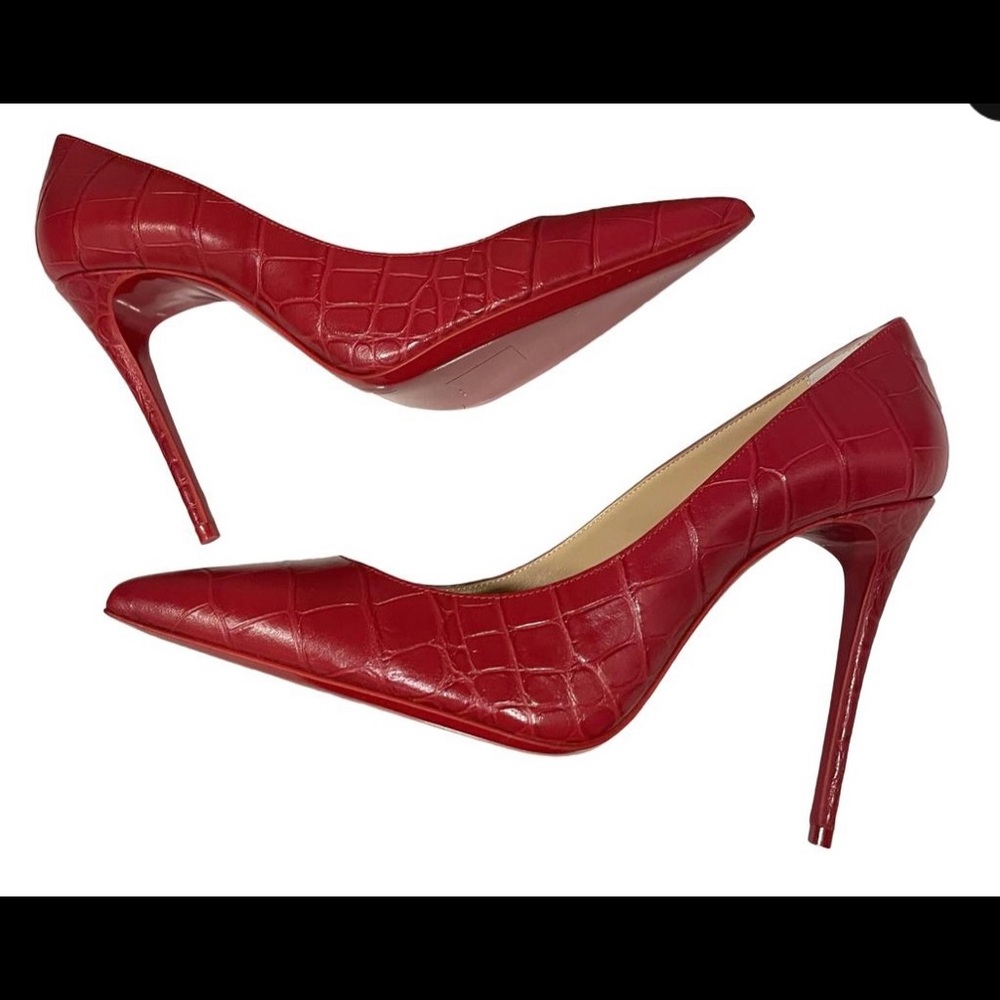 Red Women Christian louboutin croc embossed pumps